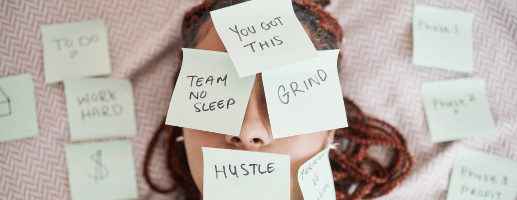 person with yellow post it notes with text on their face